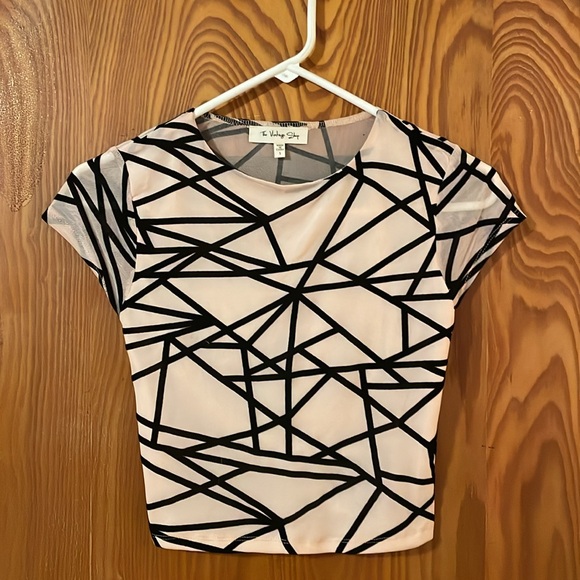 NWOT Velvet Mesh Geometric Top (Nude) - Picture 2 of 7